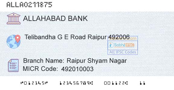 Allahabad Bank Raipur Shyam NagarBranch 