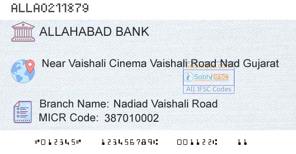 Allahabad Bank Nadiad Vaishali RoadBranch 