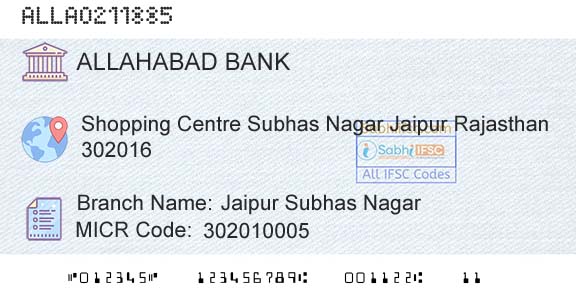 Allahabad Bank Jaipur Subhas NagarBranch 