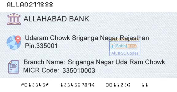 Allahabad Bank Sriganga Nagar Uda Ram ChowkBranch 