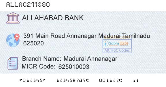 Allahabad Bank Madurai AnnanagarBranch 