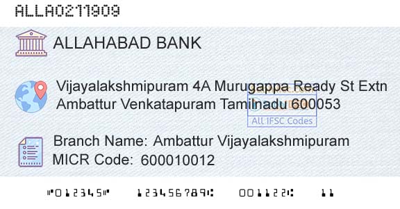 Allahabad Bank Ambattur VijayalakshmipuramBranch 