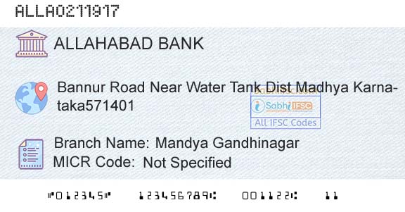 Allahabad Bank Mandya GandhinagarBranch 