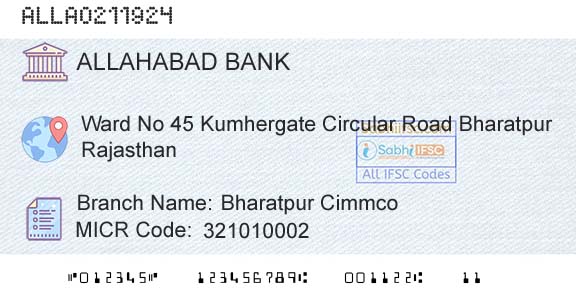 Allahabad Bank Bharatpur Cimmco Branch 