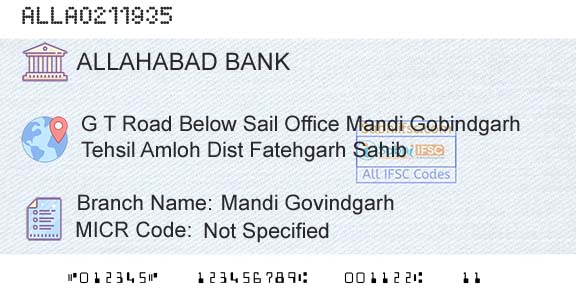 Allahabad Bank Mandi GovindgarhBranch 