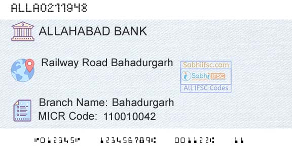 Allahabad Bank BahadurgarhBranch 