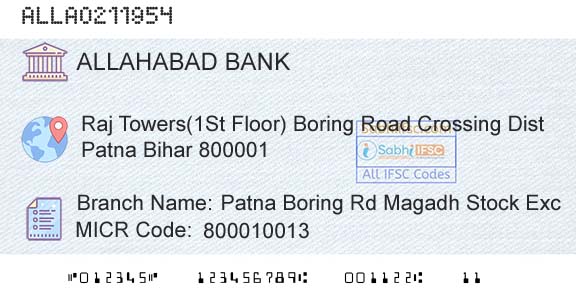 Allahabad Bank Patna Boring Rd Magadh Stock Exc Branch 