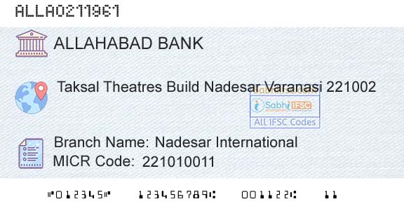 Allahabad Bank Nadesar InternationalBranch 