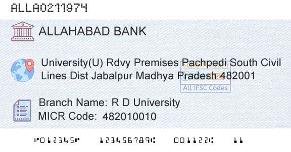 Allahabad Bank R D UniversityBranch 