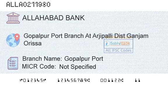 Allahabad Bank Gopalpur PortBranch 