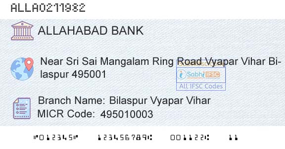 Allahabad Bank Bilaspur Vyapar ViharBranch 