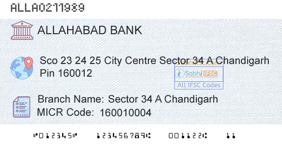 Allahabad Bank Sector 34 A ChandigarhBranch 