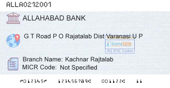 Allahabad Bank Kachnar Rajtalab Branch 