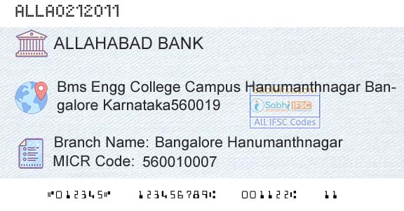 Allahabad Bank Bangalore HanumanthnagarBranch 