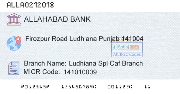 Allahabad Bank Ludhiana Spl Caf BranchBranch 
