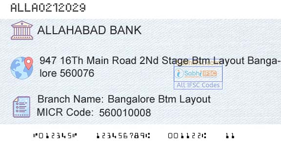 Allahabad Bank Bangalore Btm LayoutBranch 