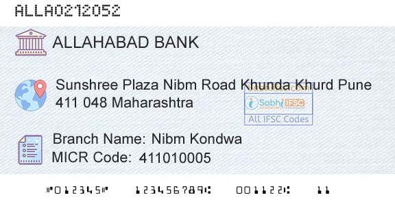 Allahabad Bank Nibm KondwaBranch 