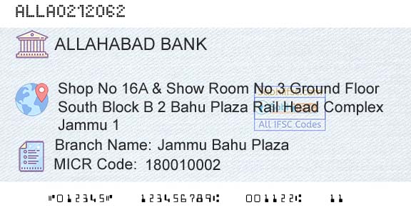 Allahabad Bank Jammu Bahu PlazaBranch 