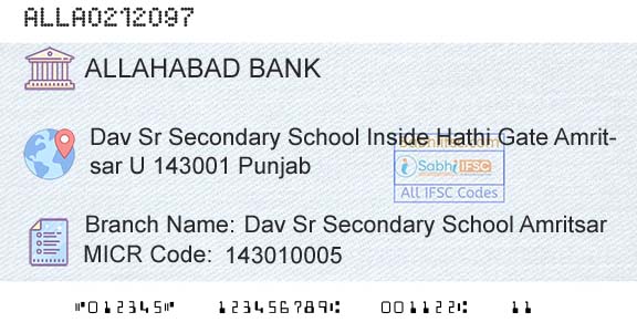 Allahabad Bank Dav Sr Secondary School AmritsarBranch 