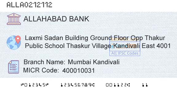 Allahabad Bank Mumbai KandivaliBranch 