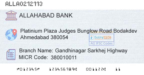 Allahabad Bank Gandhinagar Sarkhej HighwayBranch 