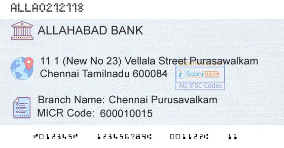 Allahabad Bank Chennai PurusavalkamBranch 