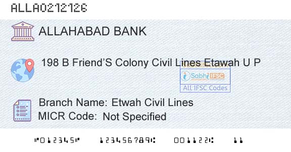 Allahabad Bank Etwah Civil LinesBranch 
