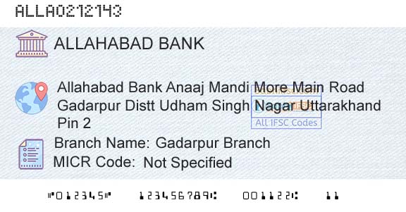 Allahabad Bank Gadarpur BranchBranch 