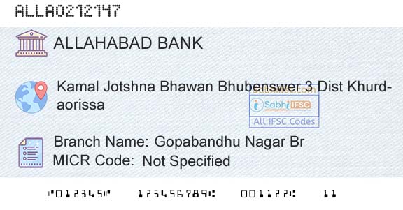 Allahabad Bank Gopabandhu Nagar BrBranch 