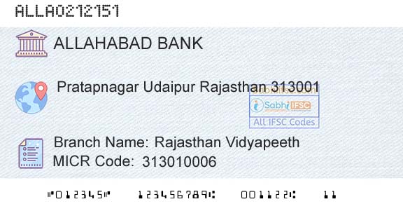 Allahabad Bank Rajasthan VidyapeethBranch 