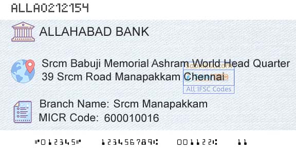 Allahabad Bank Srcm ManapakkamBranch 
