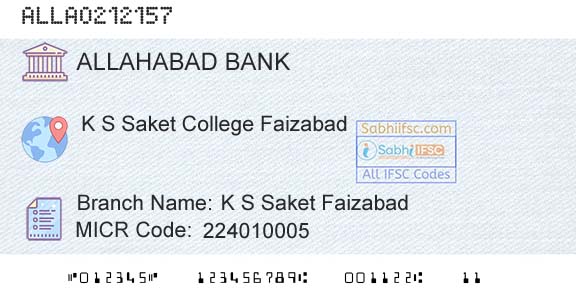 Allahabad Bank K S Saket FaizabadBranch 