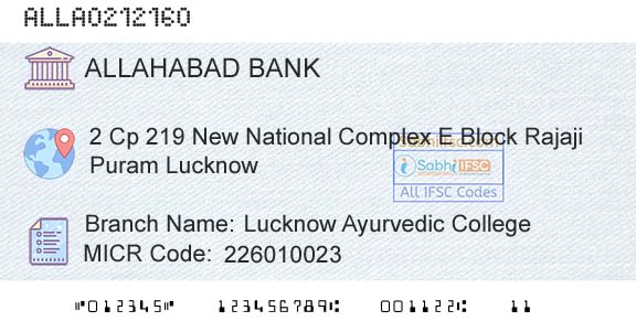 Allahabad Bank Lucknow Ayurvedic CollegeBranch 