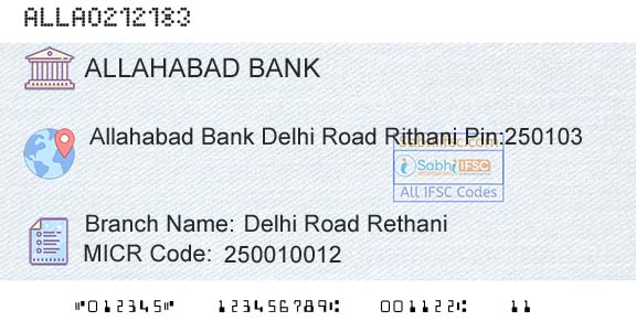 Allahabad Bank Delhi Road RethaniBranch 