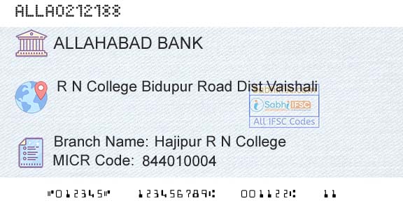Allahabad Bank Hajipur R N CollegeBranch 