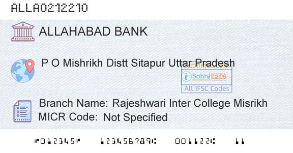 Allahabad Bank Rajeshwari Inter College MisrikhBranch 