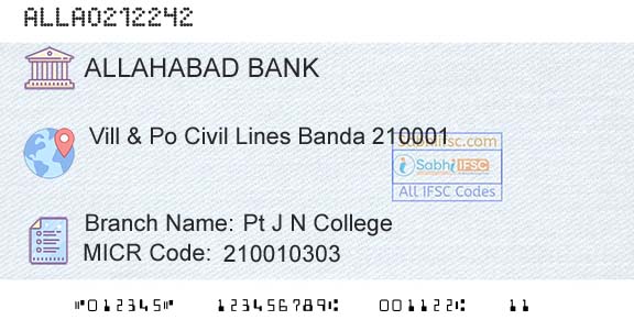 Allahabad Bank Pt J N CollegeBranch 