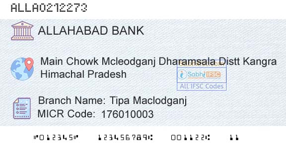 Allahabad Bank Tipa MaclodganjBranch 