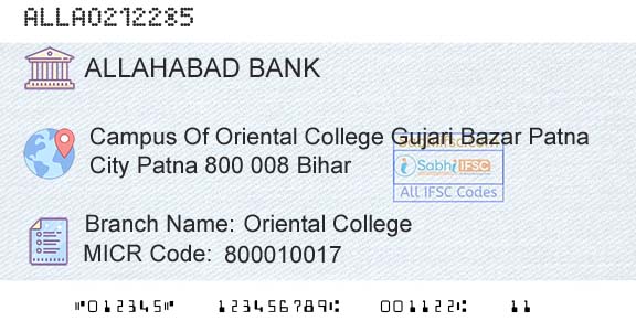 Allahabad Bank Oriental CollegeBranch 