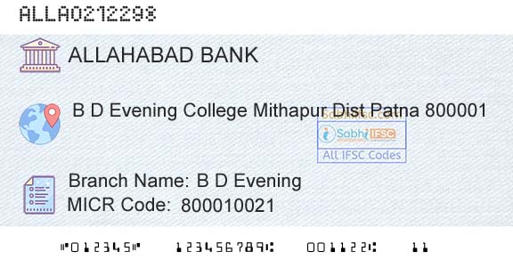 Allahabad Bank B D EveningBranch 