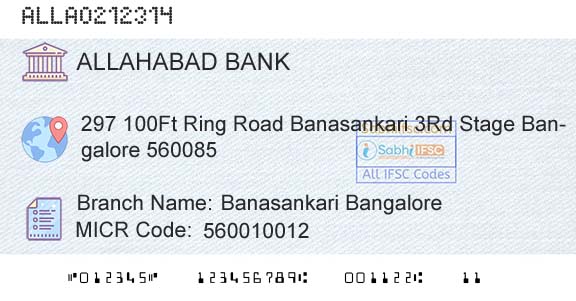 Allahabad Bank Banasankari BangaloreBranch 