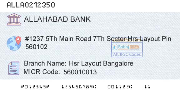 Allahabad Bank Hsr Layout BangaloreBranch 