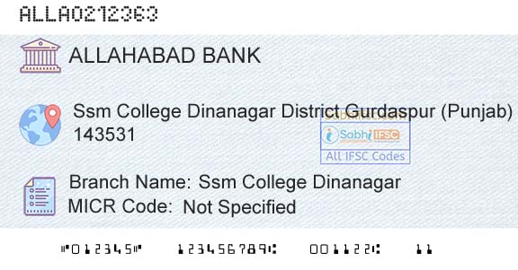 Allahabad Bank Ssm College DinanagarBranch 