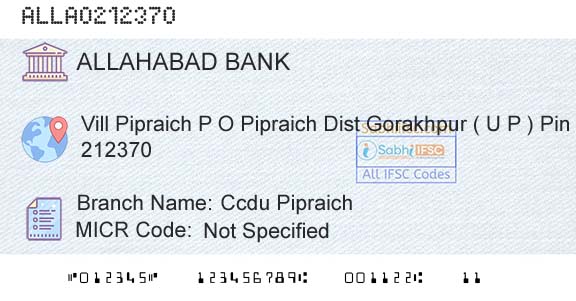 Allahabad Bank Ccdu PipraichBranch 