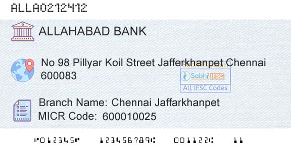 Allahabad Bank Chennai JaffarkhanpetBranch 