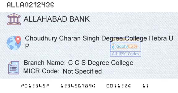 Allahabad Bank C C S Degree CollegeBranch 