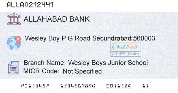 Allahabad Bank Wesley Boys Junior SchoolBranch 