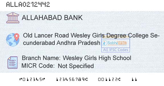 Allahabad Bank Wesley Girls High SchoolBranch 
