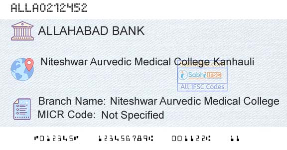 Allahabad Bank Niteshwar Aurvedic Medical CollegeBranch 