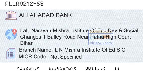 Allahabad Bank L N Mishra Institute Of Ed S CBranch 